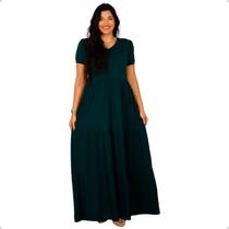 Vestido Longo Plus Size Três Marias Bata De Babados Manga Curta Soltinho Conforto