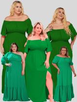 Vestido Longo Plus Size Verde Natal Vários Modelos Fenda Ombro a Ombro Midi Rodado Mula Manca Vestido Longo Plus Size Verde Natal Vários Modelos Fenda Ombro a Ombro Midi Rodado Mula Manca
