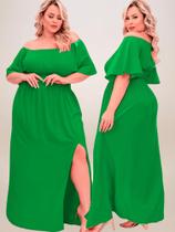 Vestido Longo Plus Size Vermelho Com Fenda Babado Manga Godê Natal Vestido Longo Plus Size Vermelho Com Fenda Babado Manga Godê Natal