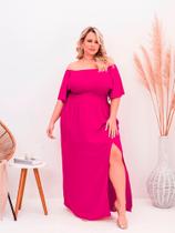 Vestido Longo Plus Size Vermelho Com Fenda Babado Manga Godê Natal Vestido Longo Plus Size Vermelho Com Fenda Babado Manga Godê Natal