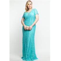 Vestido longo plusize verde tiffany todo de renda tam.50