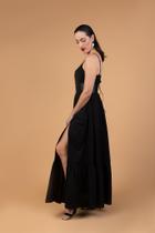Vestido Longo Preto Cinto Corselet