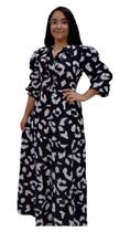 Vestido Longo Preto com Branco com Botão funcional Vestido Longo Preto com Branco com Botão funcional