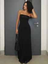 Vestido Longo Preto Sem Alças Com Manga Comprida Para Mulheres, Elegante Para Festas E Eventos Vestido Longo Preto Sem Alças Com Manga Comprida Para Mulheres, Elegante Para Festas E Eventos