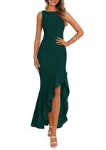 Vestido longo PRETTYGARDEN 2025 sem mangas com babado verde escuro Vestido longo PRETTYGARDEN 2025 sem mangas com babado verde escuro