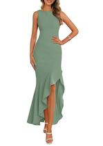 Vestido longo PRETTYGARDEN 2025 sem mangas com babados, sereia, verde sálvia Vestido longo PRETTYGARDEN 2025 sem mangas com babados, sereia, verde sálvia