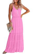 Vestido Longo PRETTYGARDEN L Maxi Rosa Claro com Alças Finas Vestido Longo PRETTYGARDEN L Maxi Rosa Claro com Alças Finas