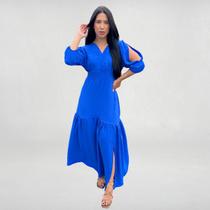 Vestido Longo Princesa Com Fenda Manga 3/4 Elegante Premium