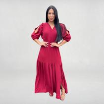 Vestido Longo Princesa Com Fenda Manga 3/4 Elegante Premium Vestido Longo Princesa Com Fenda Manga 3/4 Elegante Premium