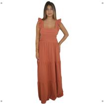 Vestido Longo Regata Babado Decote Discreto Renda Moda Evangélica