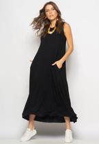Vestido Longo Regata Com Bolsos Preto Salvatore