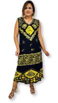 Vestido Longo Regata Indiano Batik Bordado decote V 1007