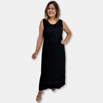 Vestido Longo Regata Indiano Estonado Liso com Bordado 10086 Vestido Longo Regata Indiano Estonado Liso com Bordado 10086