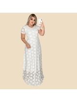 Vestido Longo Renda Acinturado Mangas Curta Moda Evangélica Vestido Longo Renda Acinturado Mangas Curta Moda Evangélica