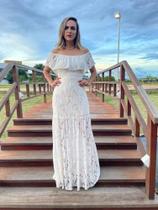 Vestido longo renda ombro a ombro