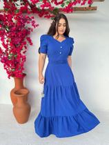 Vestido Longo Rodado com Manga Curta Elegante de Festa