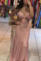 Vestido longo rosa bebê detalhe no busto TAM 42 tecido de linho