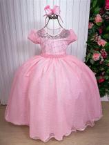 Vestido Longo Rosa Bebê Giovanella Sonia com Babados Tule Vestido Longo Rosa Bebê Giovanella Sonia com Babados Tule