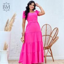 Vestido Longo Rosa, Crepe Seda, Saia 3 Marias, Decote Quadrado, Cinto Forrado, Zíper, Forro, Enncante BM1247R Vestido Longo Rosa, Crepe Seda, Saia 3 Marias, Decote Quadrado, Cinto Forrado, Zíper, Forro, Enncante BM1247R