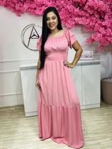Vestido Longo Rosa de Bolinhas Tamanho Único veste do 40 ao 44