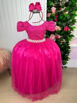 Vestido Longo Rosa Rendado Enjoy Laura - Confeccionado em Tecido Misto Vestido Longo Rosa Rendado Enjoy Laura - Confeccionado em Tecido Misto