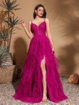 Vestido Longo Rosa Vermelho Para Mulheres, Ideal Para Festas, Festivais, Formaturas E Encontros