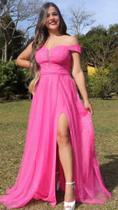 Vestido longo rose ombro a ombro com fenda brilhoso madrinha formatura casamento Isabelly