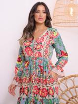 Vestido longo seda manga longa com botões l10