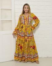 Vestido longo seda manga longa com botões l10
