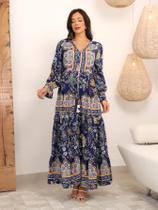 Vestido longo seda manga longa com botões l10 Vestido longo seda manga longa com botões l10