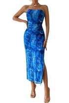 Vestido Longo sem alça PRETTYGARDEN Azul - G Vestido Longo sem alça PRETTYGARDEN Azul - G