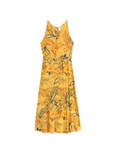 Vestido longo sem manga amarelo com estampa