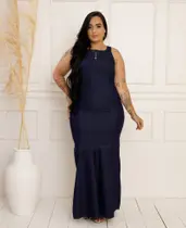 Vestido Longo Sem Manga com Elastano Confortável e Elegante Vestido Longo Sem Manga com Elastano Confortável e Elegante