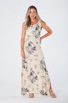Vestido Longo sem Manga com Fendas Laterais e Estampa Digital Viscose Acetinada Miranda