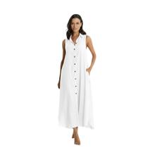 Vestido Longo Sem Mangas com Cinto e Bolsos Liso Cor:Terra CotaTamanho:G