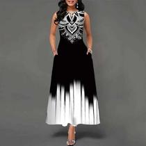 Vestido Longo Sem Mangas Com Estampa Floral Boêmia Retro Para Mulheres Estilo Europeu-Americano