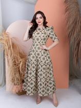 Vestido Longo Social Malha Lese Algodão com Manga 3/4 Vestido Longo Social Malha Lese Algodão com Manga 3/4