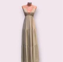 Vestido Longo Soltinho Costa Nua Liso Saia Três Marias Camadas Moda Feminina Blogueira