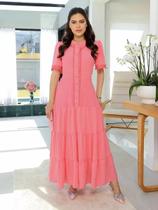 Vestido Longo Soltinho de Festa Liso Madrinha Manga Curta Convidada Evangélico Social Vestido Longo Soltinho de Festa Liso Madrinha Manga Curta Convidada Evangélico Social