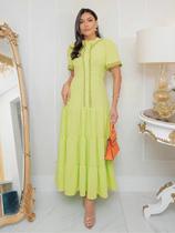 Vestido Longo Soltinho de Festa Liso Madrinha Manga Curta Convidada Evangélico Social Vestido Longo Soltinho de Festa Liso Madrinha Manga Curta Convidada Evangélico Social