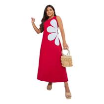 Vestido Longo Soltinho Flor Com Ajuste Na Lateral Elegante Vestido Longo Soltinho Flor Com Ajuste Na Lateral Elegante