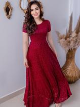 Vestido Longo Soltinho Manga Curta Festa Romantico Casamento