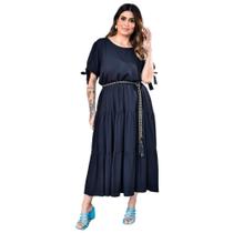 Vestido Longo Tecido Viscose Sarjada Plus Size 42 Ao 52