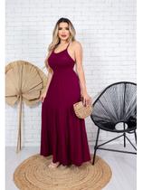 Vestido Longo Trançado nas Costas Saia Camadas