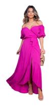 Vestido Longo Transpassado Envelope Com Babado Decote Em V
