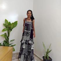 Vestido longo tribal preto e branco