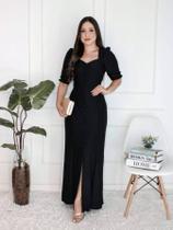 Vestido Longo Tubinho com Fenda Botões Moda Cristã