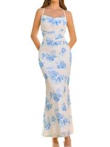 Vestido longo URYIAO, floral de verão, malha franzida, Bodycon S, branco