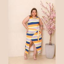 Vestido Longo Verão Recorte Frontal Amarração em Leque Plus Size Vestido Longo Verão Recorte Frontal Amarração em Leque Plus Size