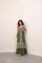 Vestido longo verde bordado alça Vestido longo verde bordado alça